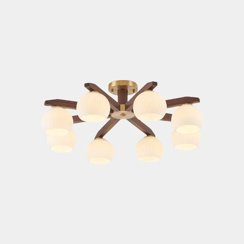 Semi-Flush Ceiling Light Contemporary Glass Walnut Wood