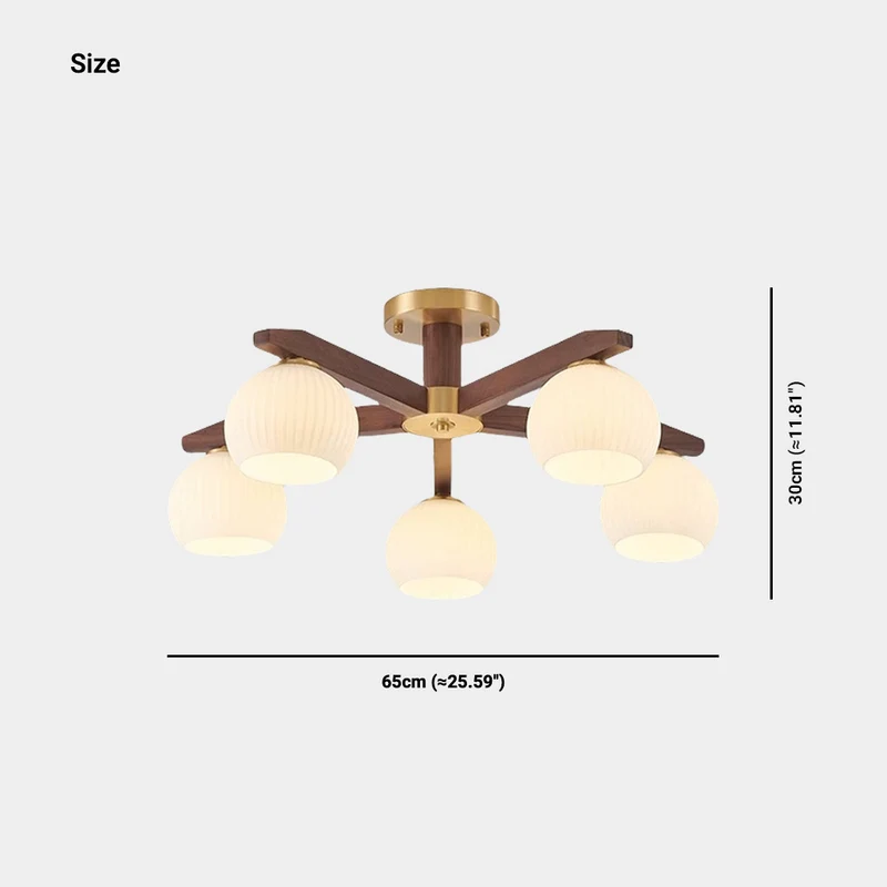 Semi-Flush Ceiling Light Contemporary Glass Walnut Wood