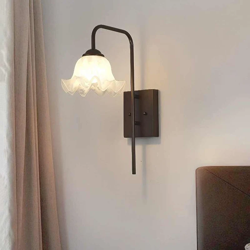 Wall Mounted Sconce Light Retro Iron White Glass Floral Lily of the Valley