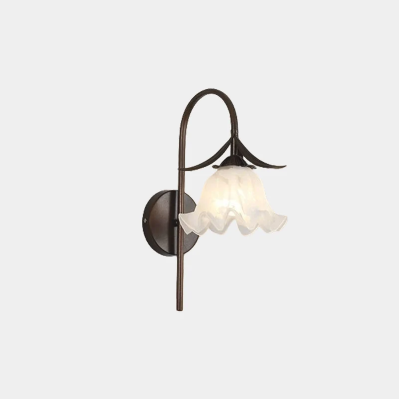 Wall Mounted Sconce Light Retro Iron White Glass Floral Lily of the Valley