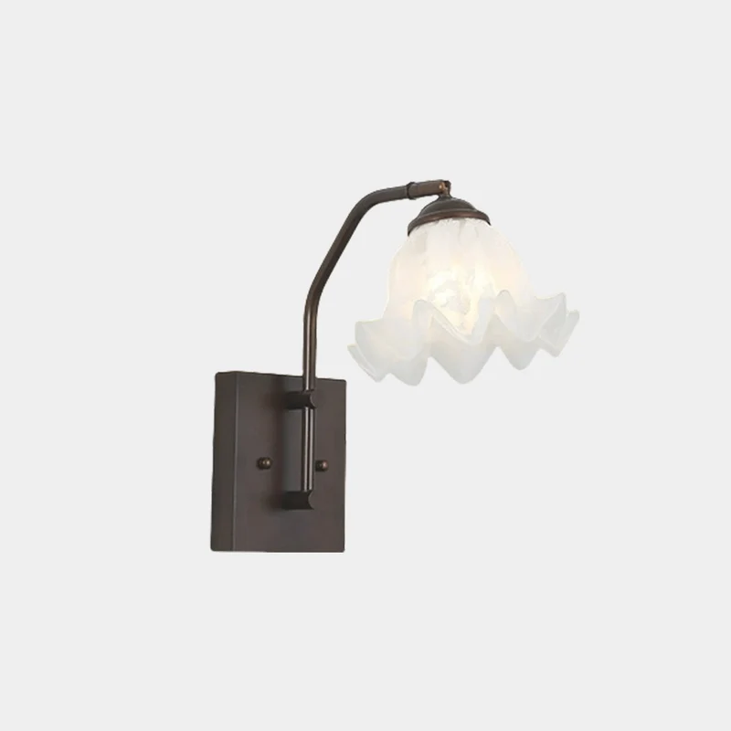 Wall Mounted Sconce Light Retro Iron White Glass Floral Lily of the Valley