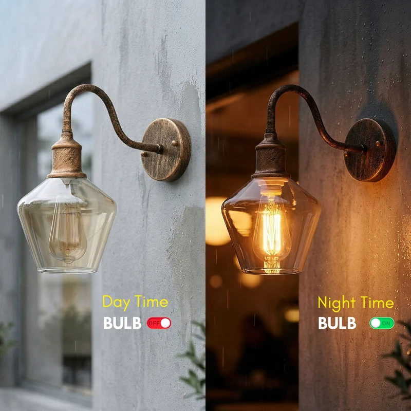 Wandleuchte im Vintage-Industriestil aus Kupfer mit bernsteinfarbenem Glas, E27~3677