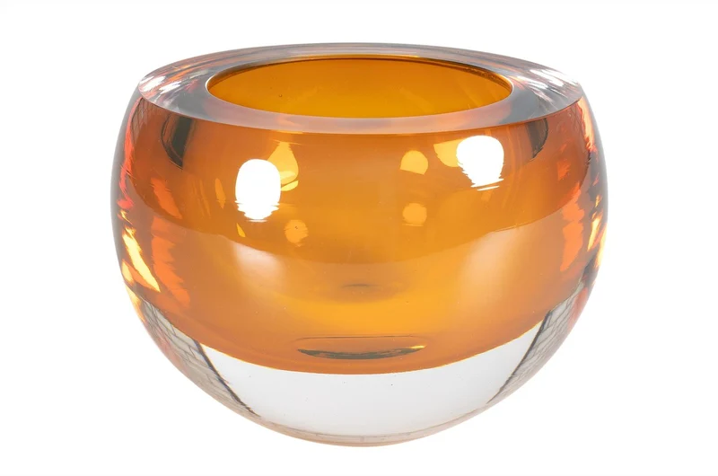 Casa Padrino Luxus Schale Bernsteinfarben Ø 13 x H. 9,5 cm - Kleine Schale aus massivem Kristallglas - Luxus Deko Accessoires