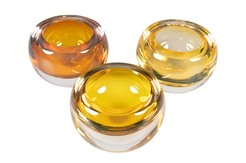 Casa Padrino Luxus Schale Bernsteinfarben Ø 13 x H. 9,5 cm - Kleine Schale aus massivem Kristallglas - Luxus Deko Accessoires