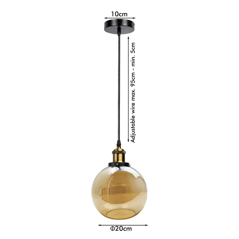 Bernstein Glas-Kugelpendelleuchte mit Elegante antikem Messing~3750