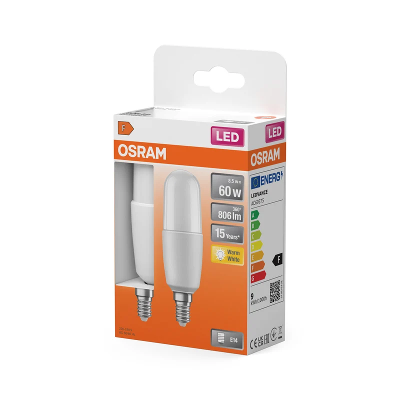 OSRAM LED PCR CLASSIC Sticklampe 8,5W 827 Matt E14