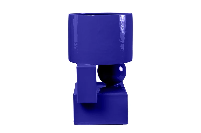 Casa Padrino Luxus Pflanzgefäß Blau 28 x 25 x H. 43,5 cm - Hohes Steingut Pflanzgefäß im Cobalt Blue Finish - Luxus Deko Accessoires