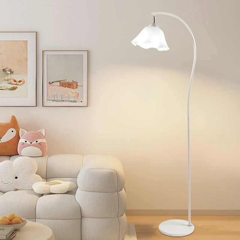 Floor Lamp Elegant Cream Flower Lily of the Valley Iron Arc, White