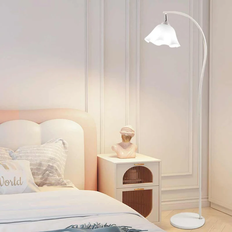 Floor Lamp Elegant Cream Flower Lily of the Valley Iron Arc, White