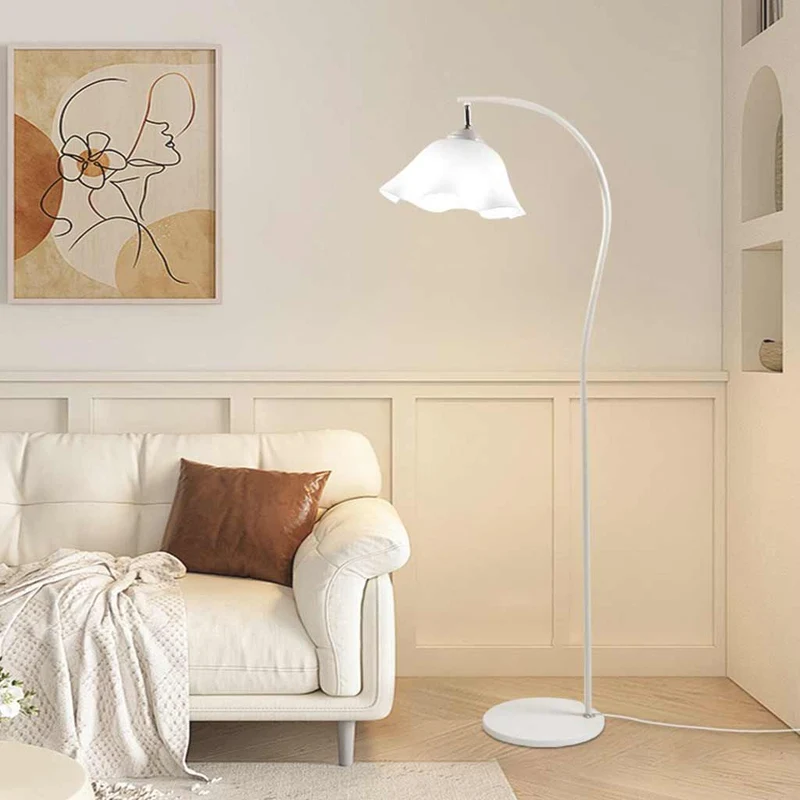 Floor Lamp Elegant Cream Flower Lily of the Valley Iron Arc, White