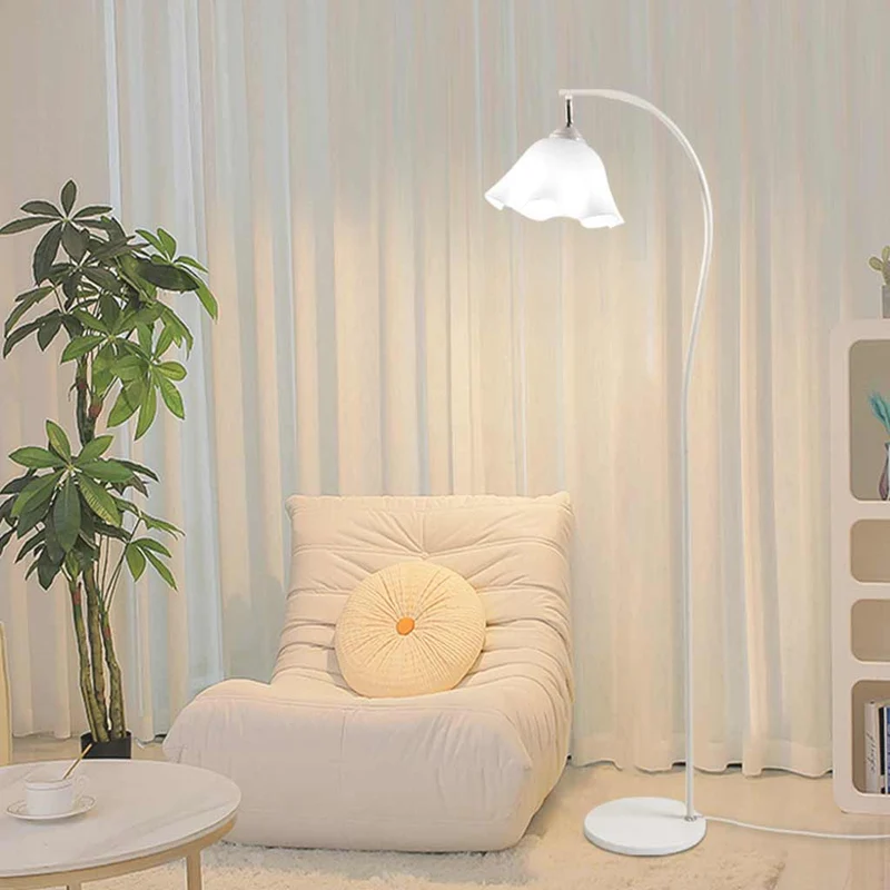 Floor Lamp Elegant Cream Flower Lily of the Valley Iron Arc, White