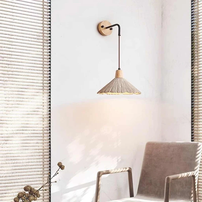 Wooden Cement Wall Lamp Japandi for Bedroom & Living Room