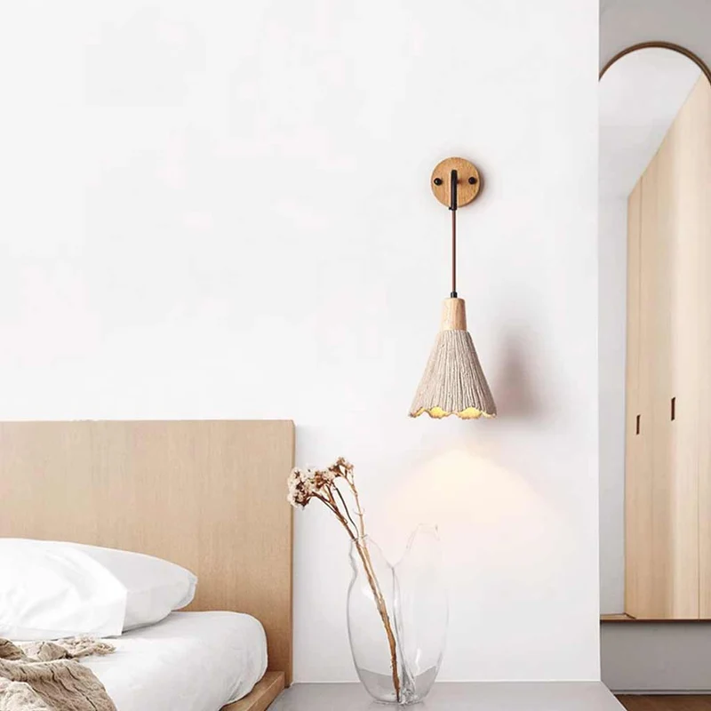 Wooden Cement Wall Lamp Japandi for Bedroom & Living Room