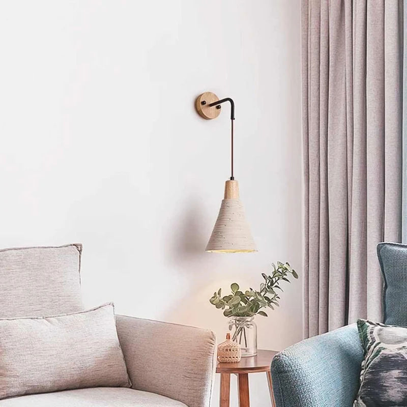 Wooden Cement Wall Lamp Japandi for Bedroom & Living Room