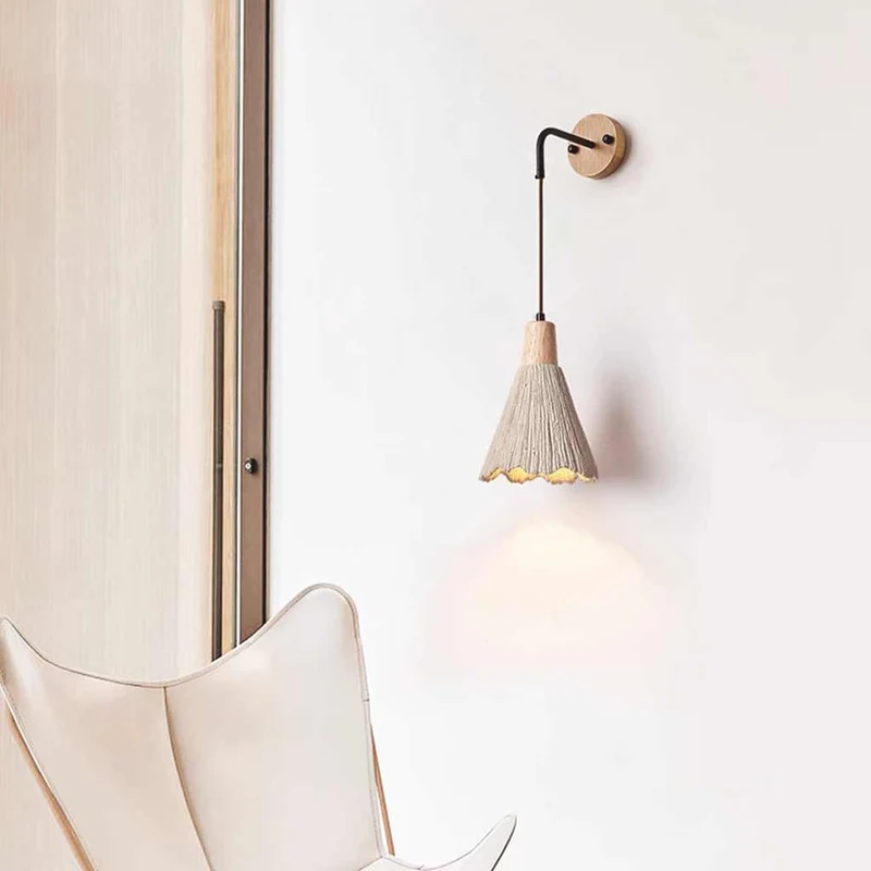 Wooden Cement Wall Lamp Japandi for Bedroom & Living Room