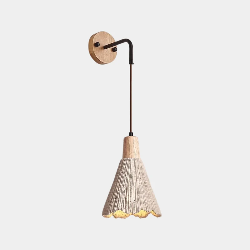 Wooden Cement Wall Lamp Japandi for Bedroom & Living Room