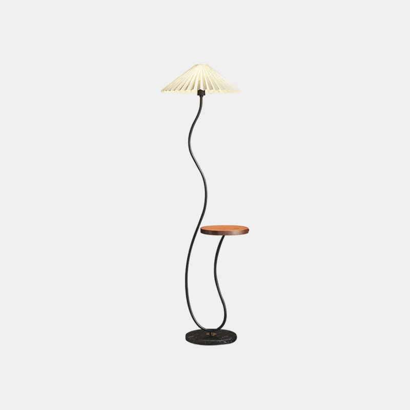 Floor Lamp Cream Curved Fabric Shade with Table