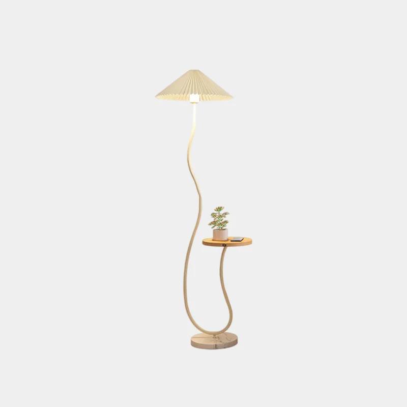 Floor Lamp Cream Curved Fabric Shade with Table