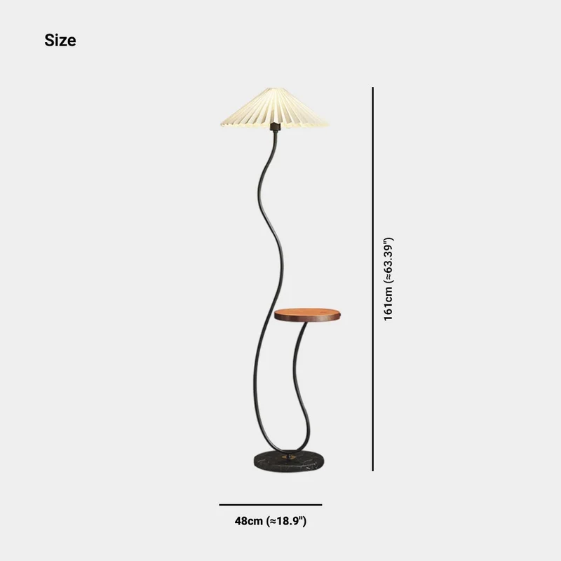 Floor Lamp Cream Curved Fabric Shade with Table