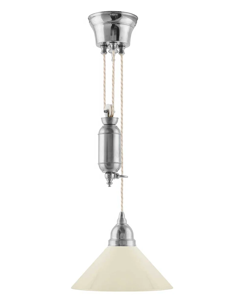 Taklampa - Skomakarhiss nickel med hög benvit skärm 25 cm