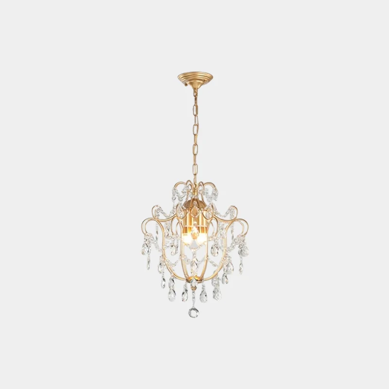 Pendant Chandelier Light French Unique Iron Crystal Drop, Gold
