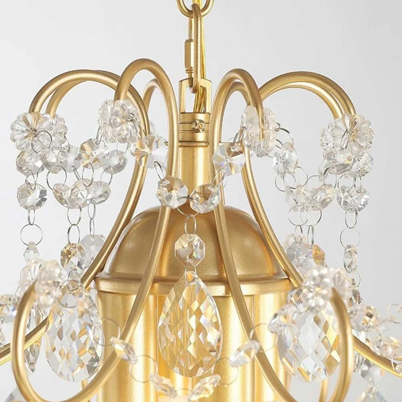 Pendant Chandelier Light French Unique Iron Crystal Drop, Gold