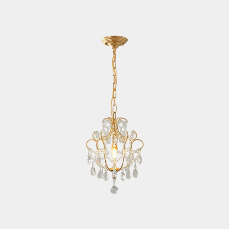 Pendant Chandelier Light French Unique Iron Crystal Drop, Gold