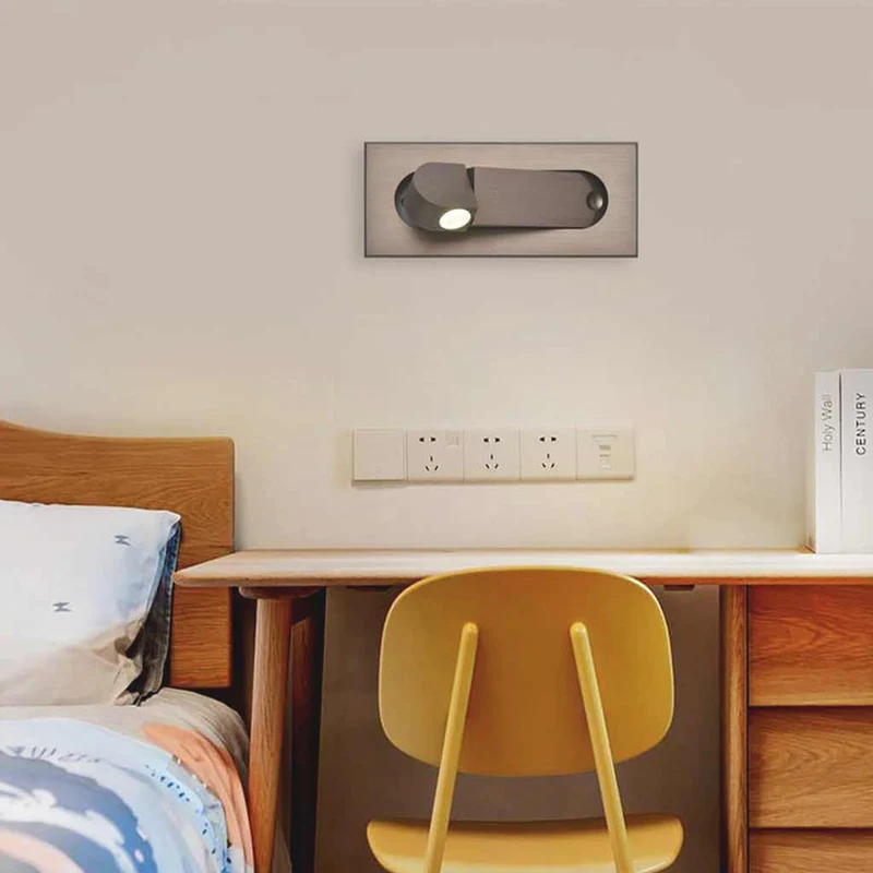 Wall Mounted Light Bed Lamp Minimalist Recessed Adjustable LED, 3 Colors
