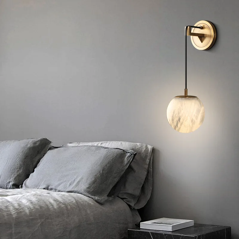 Wandleuchte aus Marmor und Kupfer für Schlafzimmer – Marbrelia