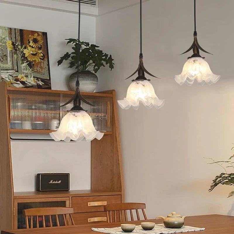 Pendant Light Contemporary Coffee White Glass Flower Lily of the Valley