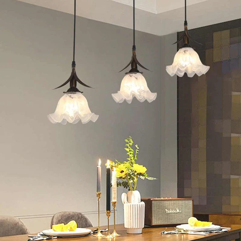 Pendant Light Contemporary Coffee White Glass Flower Lily of the Valley