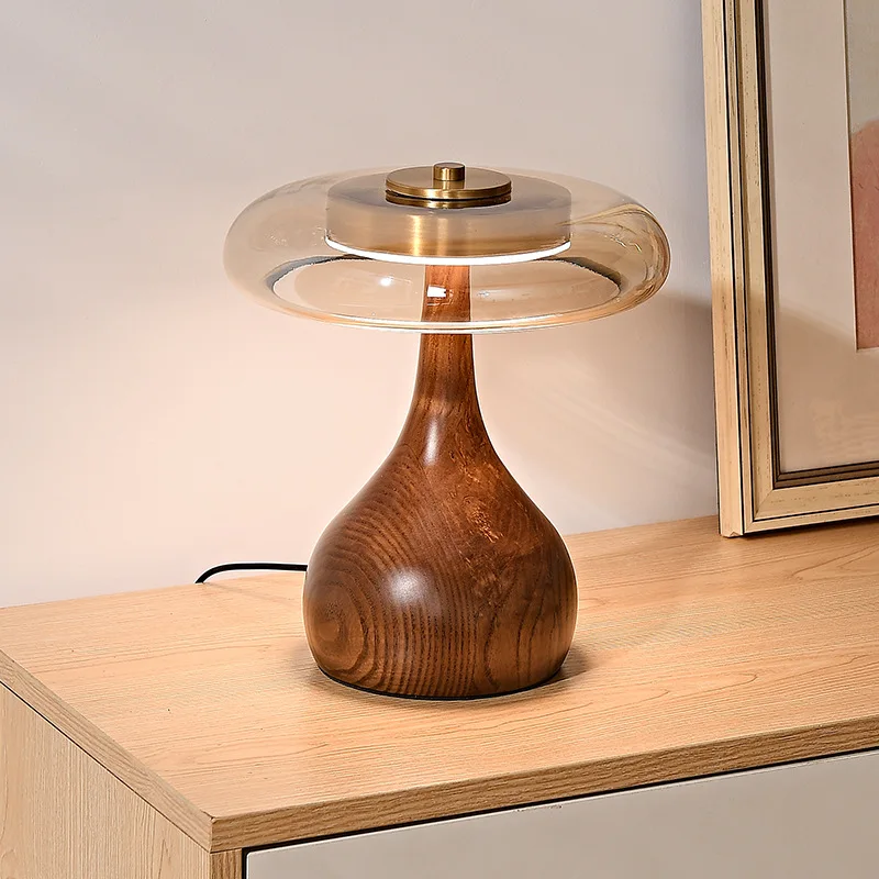 Tischlampe aus Holz und Kupferglas für Schlafzimmer – Maderi