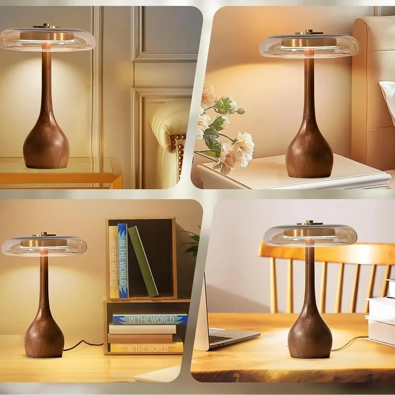 Tischlampe aus Holz und Kupferglas für Schlafzimmer – Maderi