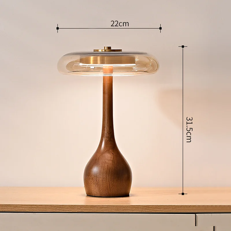 Tischlampe aus Holz und Kupferglas für Schlafzimmer – Maderi