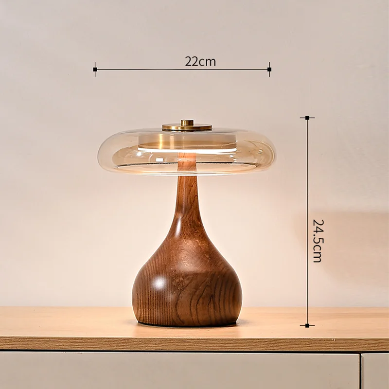 Tischlampe aus Holz und Kupferglas für Schlafzimmer – Maderi