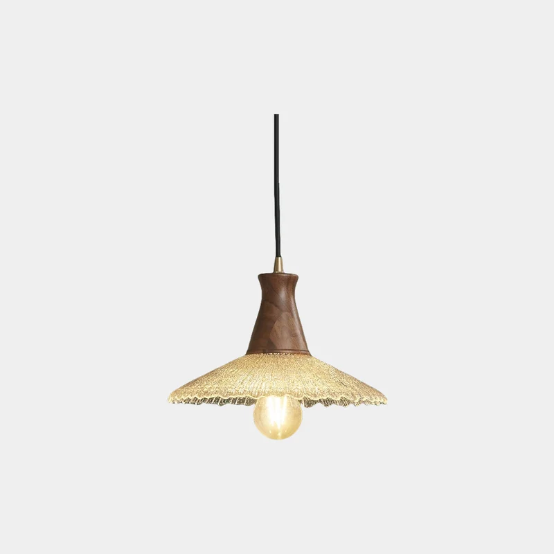 Pendant Light Vintage Japandi Saucer Brass Wood Glass Hat