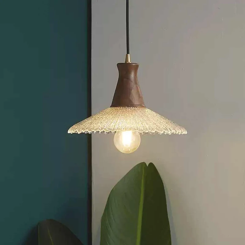 Pendant Light Vintage Japandi Saucer Brass Wood Glass Hat