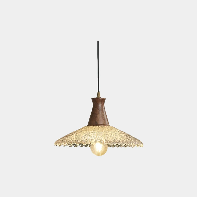 Pendant Light Vintage Japandi Saucer Brass Wood Glass Hat