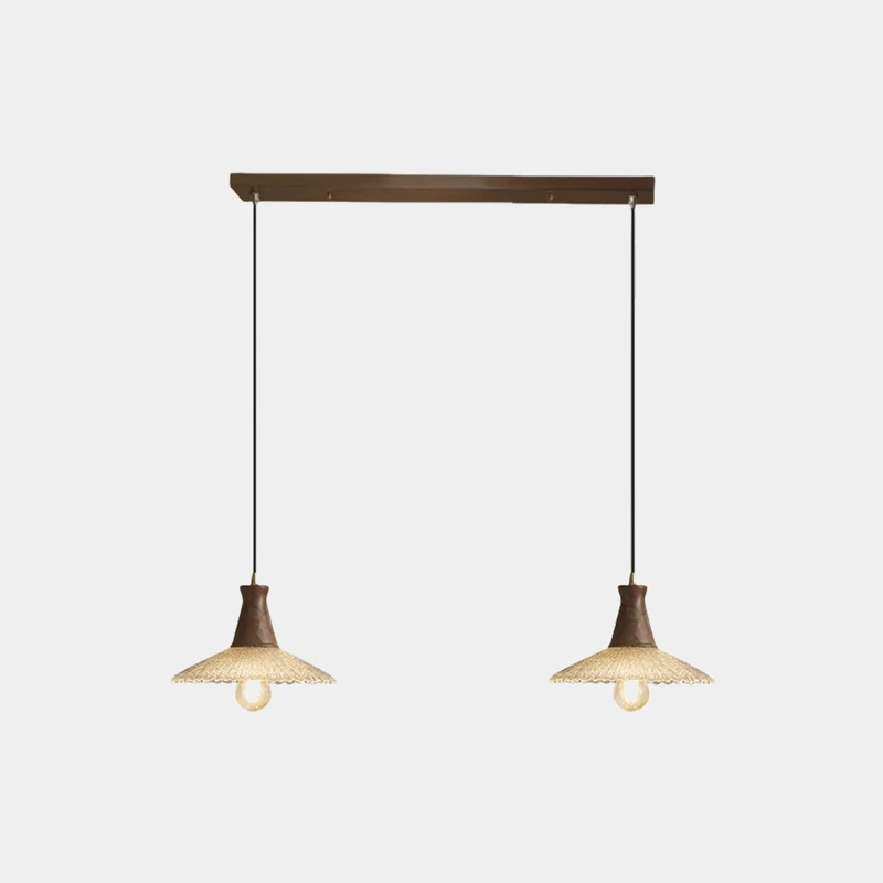 Pendant Light Vintage Japandi Saucer Brass Wood Glass Hat