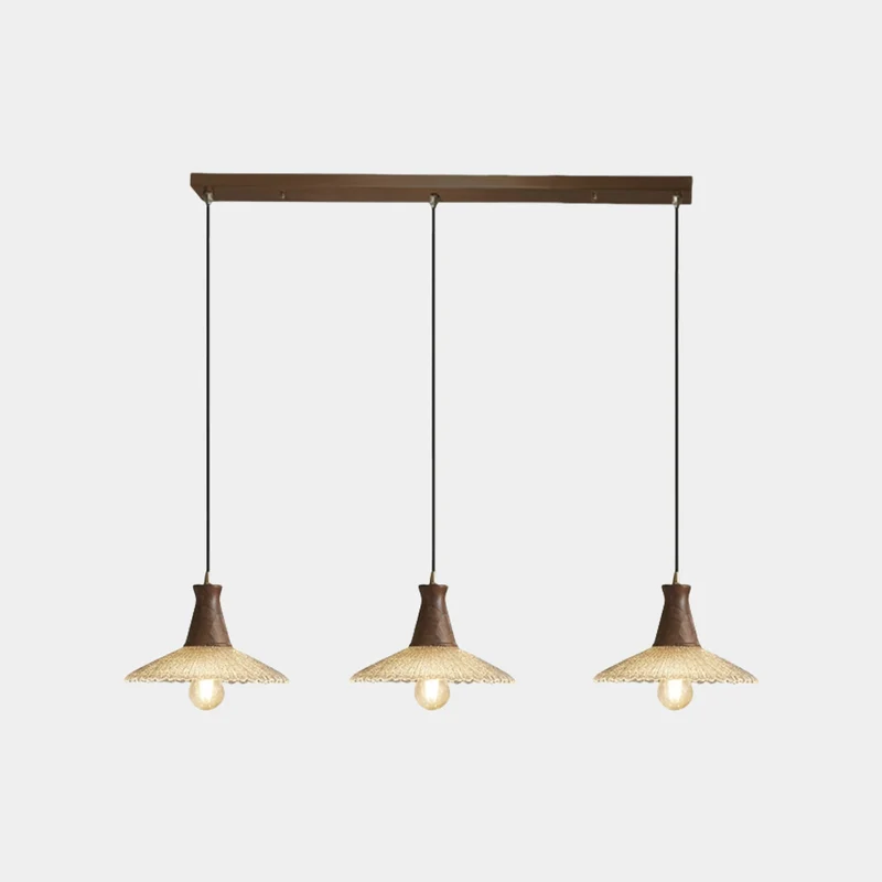 Pendant Light Vintage Japandi Saucer Brass Wood Glass Hat