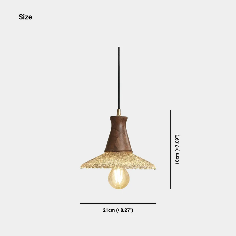Pendant Light Vintage Japandi Saucer Brass Wood Glass Hat