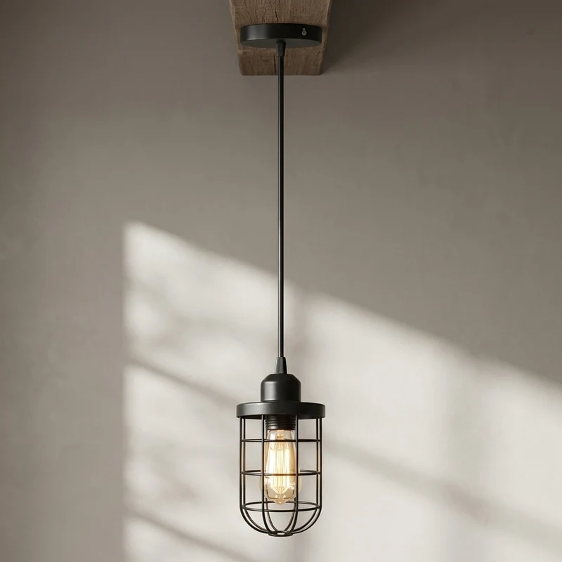 Industrial Pendelleuchte E27 Käfig Schwarz – Vintage Hängelampe ~3720