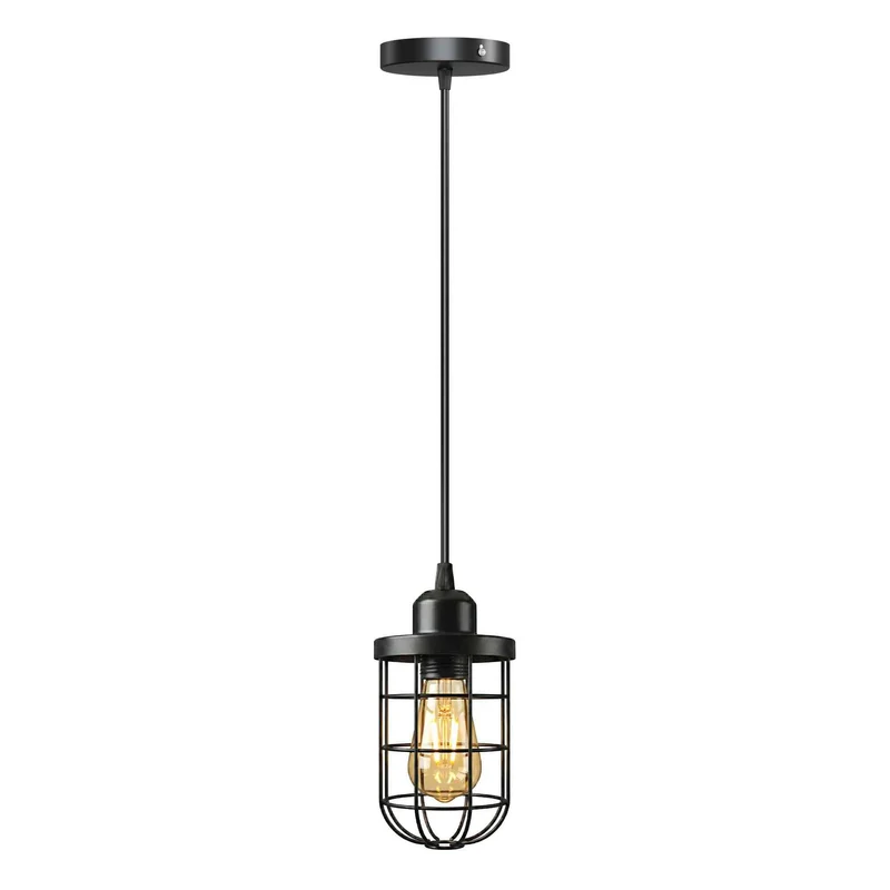 Industrial Pendelleuchte E27 Käfig Schwarz – Vintage Hängelampe ~3720