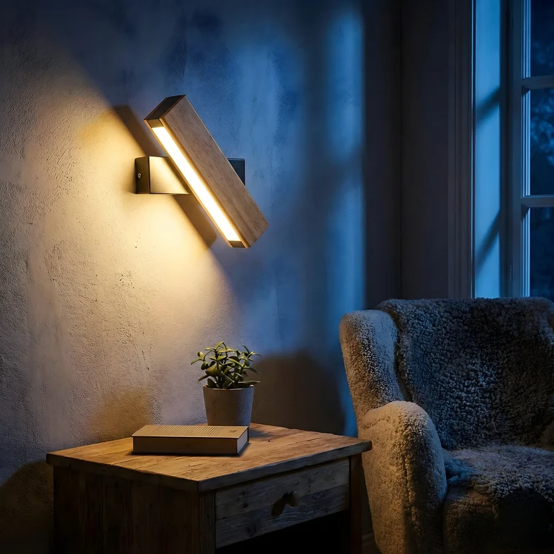 360° drehbare Wandleuchte aus Holz für Schlafzimmer – Serenalo