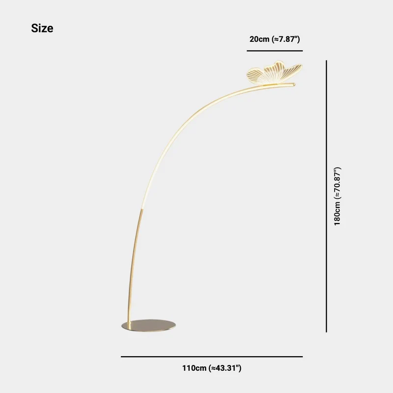 Floor Lamp Elegant Arch Acrylic Butterfly LED, Gold