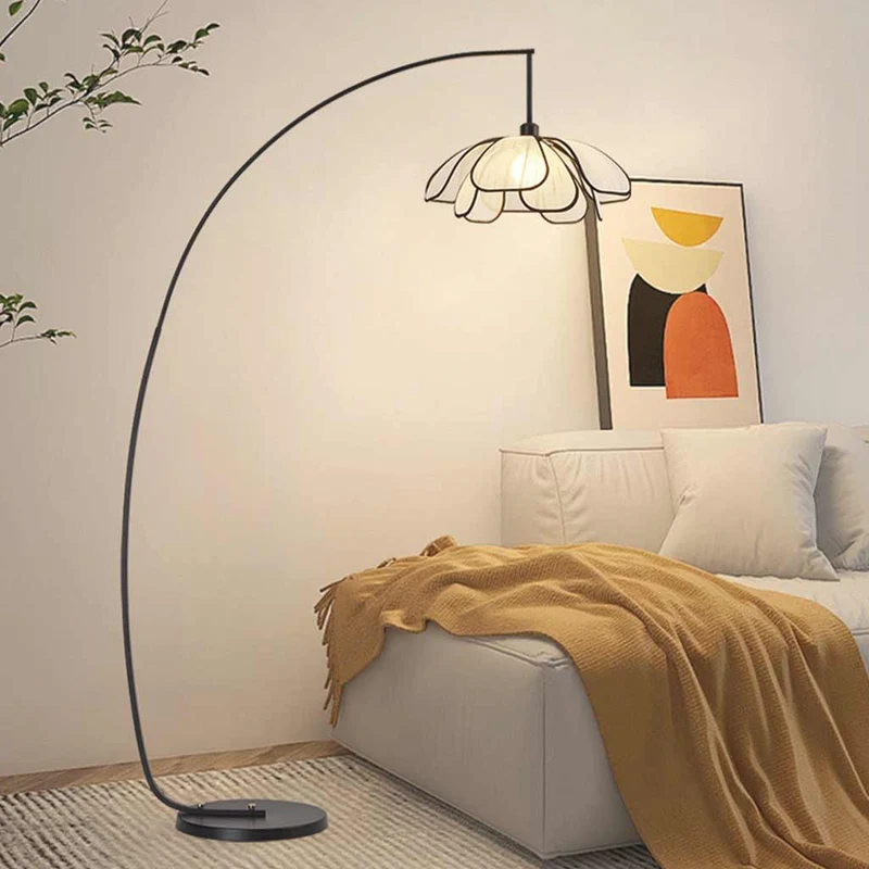 Floor Lamp Ambient Iron Arc Fishing Pole Fabric Flower