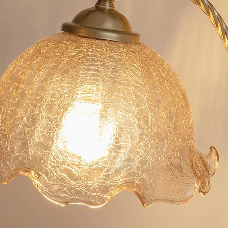 Table Lamp Vintage Ambient Wood Amber Glass Flower