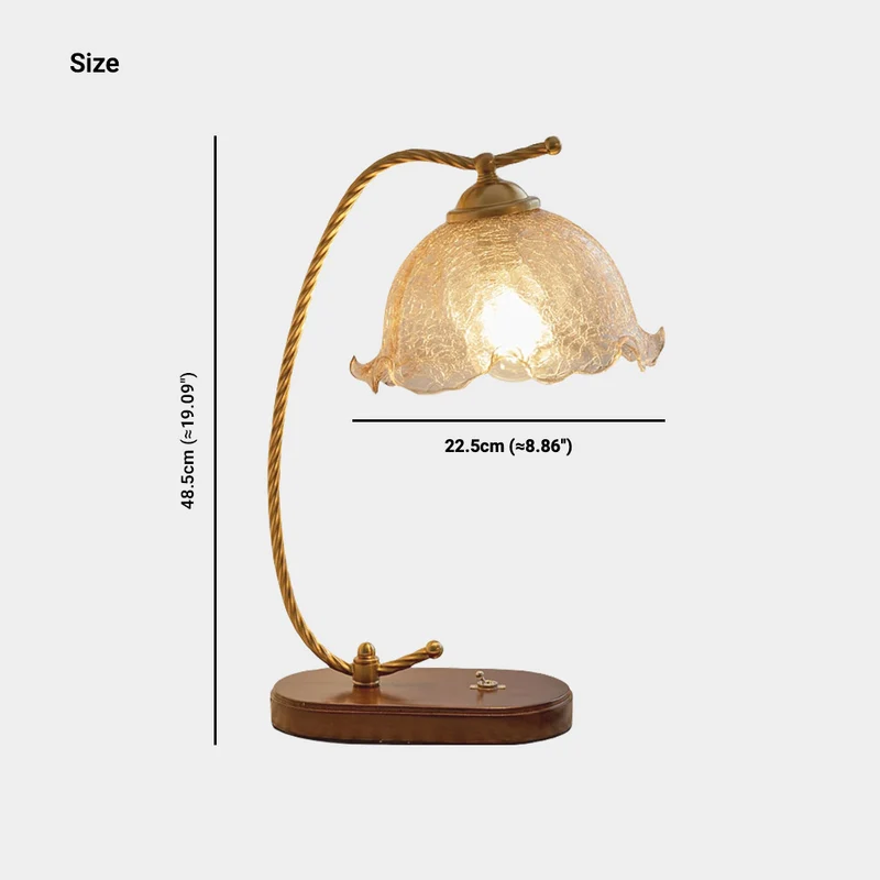 Table Lamp Vintage Ambient Wood Amber Glass Flower