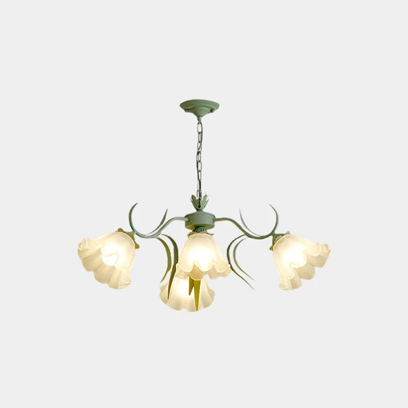 Chandelier French Metal Glass Lily of the Valley Flower, Green & White
