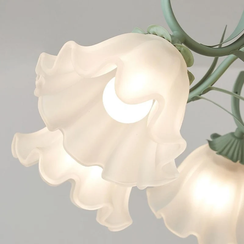 Chandelier French Metal Glass Lily of the Valley Flower, Green & White